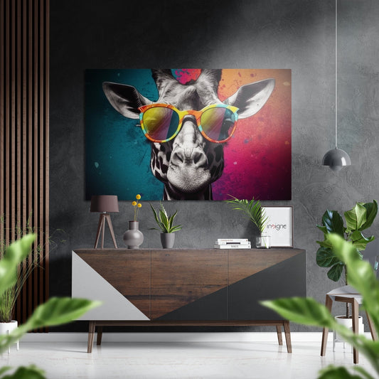 Color Block Giraffe Orange Shades Brushed Aluminum Dibond Wall Art