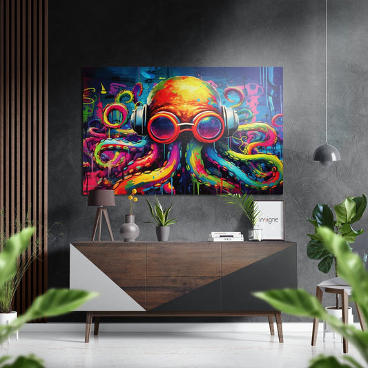 DJ Octopus Brushed Aluminum Dibond Wall Art