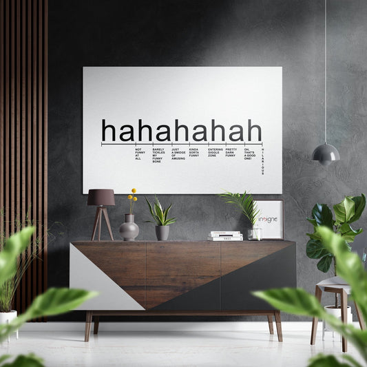 White Laughter Scale Hahaha Typography Brushed Aluminum Dibond Wall Art
