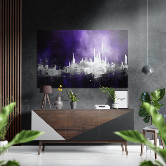 Purple Haze City Skyline Brushed Aluminum Dibond Wall Art