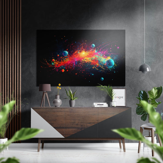 Planets and Paint Splash Brushed Aluminum Dibond Wall Art