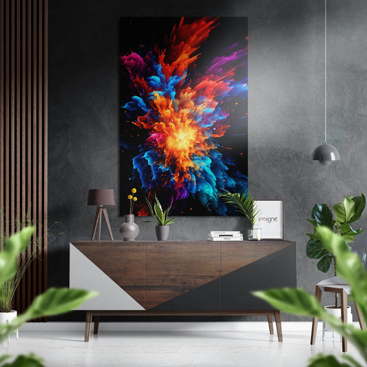 Fiery Powder Burst Brushed Aluminum Dibond Wall Art