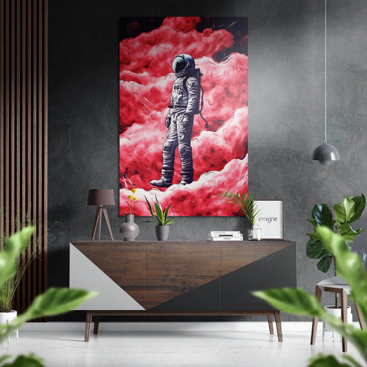 Crimson Smoke Cloud Astronaut Brushed Aluminum Dibond Wall Art