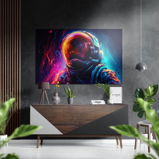 Glowing Helmet Profile Astronaut Brushed Aluminum Dibond Wall Art