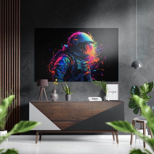 Rainbow Burst on Black Astronaut Brushed Aluminum Dibond Wall Art