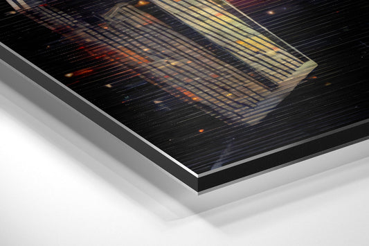 Fiery Nebula Cruiser Starfighter Brushed Aluminum Dibond Wall Art