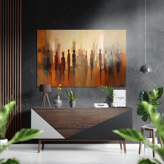 Amber Silhouette Crowd Skyline Brushed Aluminum Dibond Wall Art