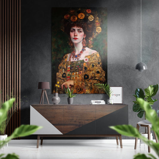 Klimt Floral Crown Woman Portrait Brushed Aluminum Dibond Wall Art