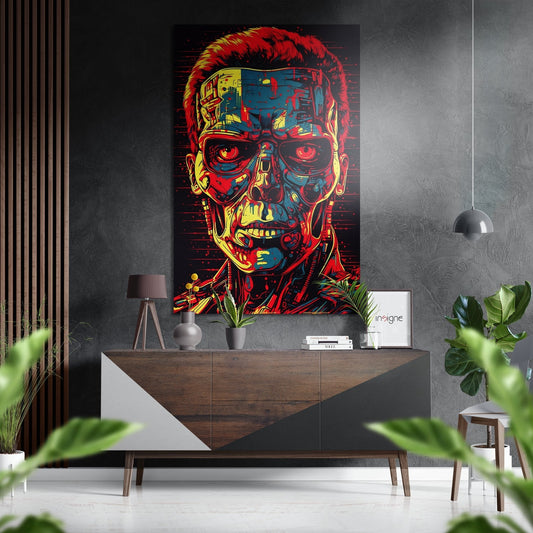 Pop Art Half Machine Cyborg Face Brushed Aluminum Dibond Wall Art