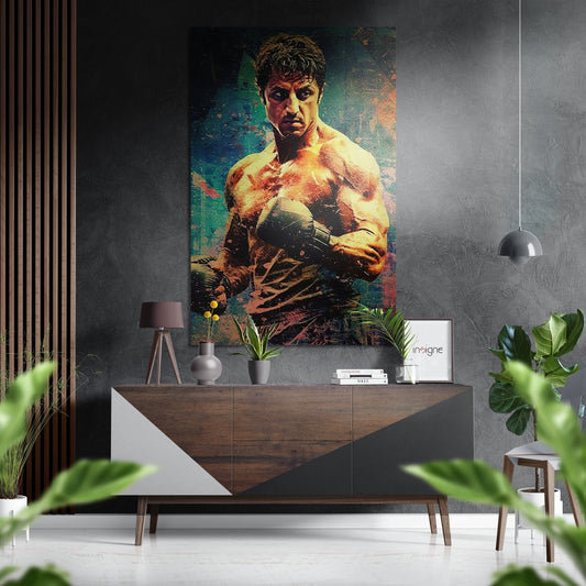Teal Grunge Boxer Fighter Portrait Brushed Aluminum Dibond Wall Art
