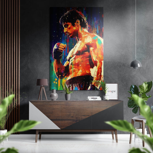 Rainbow Rain Bare Fist Boxer Profile Brushed Aluminum Dibond Wall Art