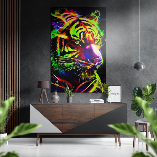 Neon Tiger Brushed Aluminum Dibond Wall Art