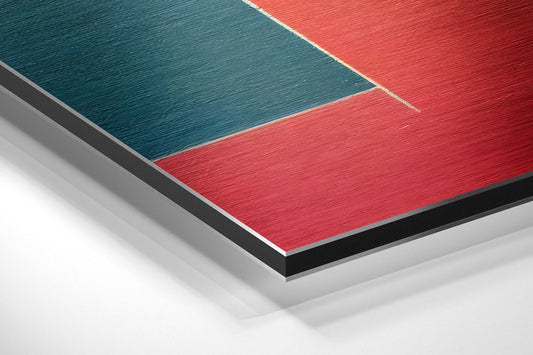 Red and Teal Color Block Rectangles Brushed Aluminum Dibond Wall Art