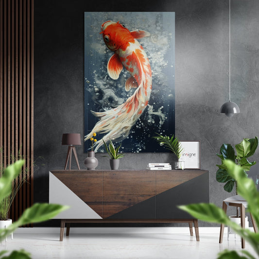 Orange Koi Fish in Blue Water Brushed Aluminum Dibond Wall Art