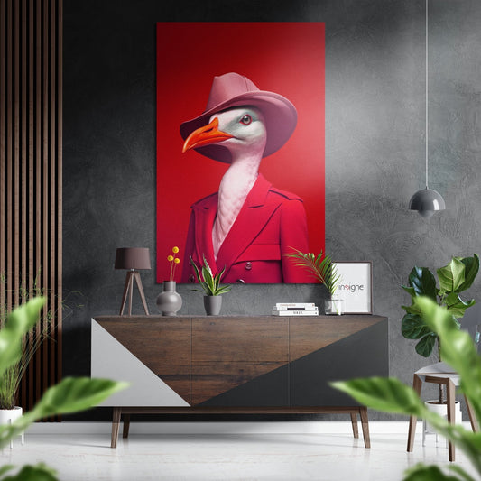 Crimson Hat Goose in Pink Blazer Brushed Aluminum Dibond Wall Art