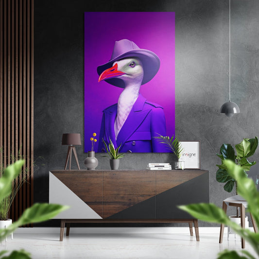 Purple Suited Goose With Wide Brim Hat Brushed Aluminum Dibond Wall Art