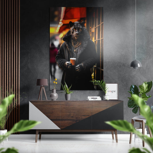 Night Panther Warrior Brushed Aluminum Dibond Wall Art