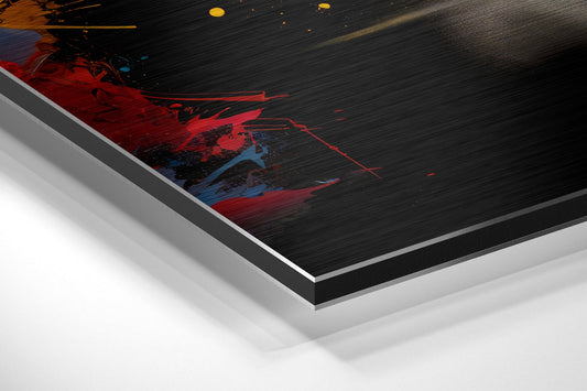 Spotlit Striding Bull Red Burst Brushed Aluminum Dibond Wall Art