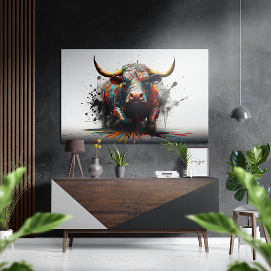 White Backdrop Ink Splatter Bull Brushed Aluminum Dibond Wall Art