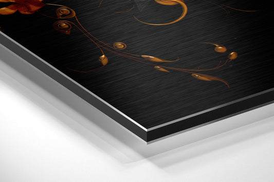 Orange And Grey Ornate Lotus Bloom Brushed Aluminum Dibond Wall Art