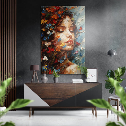 Butterfly Hair Dreaming Woman Brushed Aluminum Dibond Wall Art