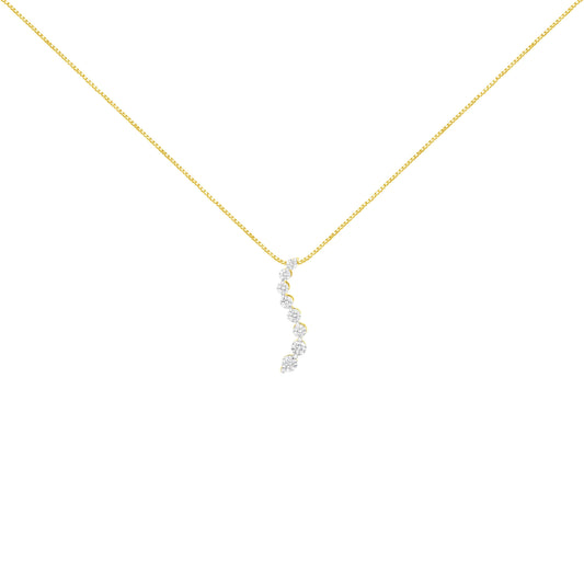 14k Yellow Gold 3.0 cttw Baguette and Brilliant Round-Cut Diamond Journey 18" Pendant Necklace (I-J Color, I2-I3 Clarity)