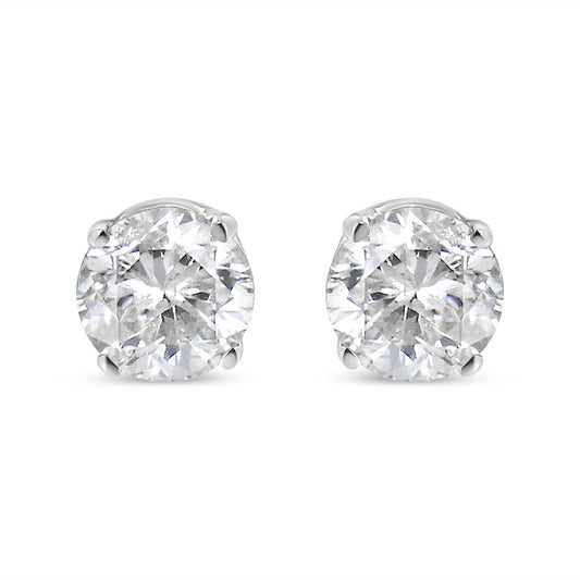 14K White Gold Round Cut Diamond Solitaire Stud Earrings (1/2 cttw, H-I Color, SI1-SI2 Clarity)