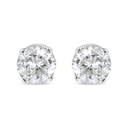 AGS Certified 14K White Gold 1.0 cttw 4-Prong Set Brilliant Round-Cut Solitaire Diamond Push Back Stud Earrings (F-G Color, I1-I2 Clarity)