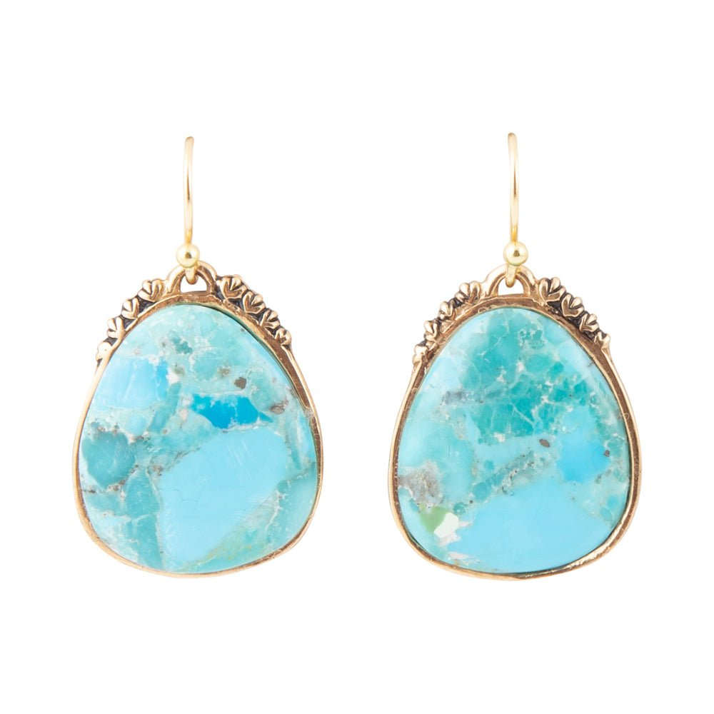 Agave Genuine Blue Turquoise and Golden Drop Earrings Otarealm