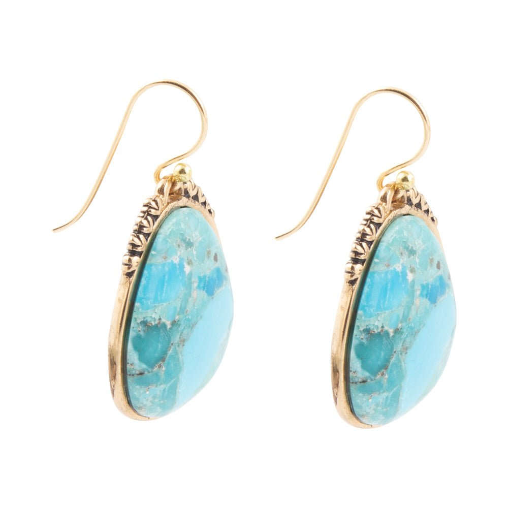Agave Genuine Blue Turquoise and Golden Drop Earrings Otarealm