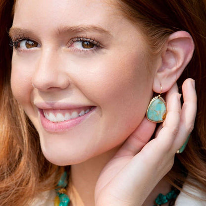Agave Genuine Blue Turquoise and Golden Drop Earrings Otarealm