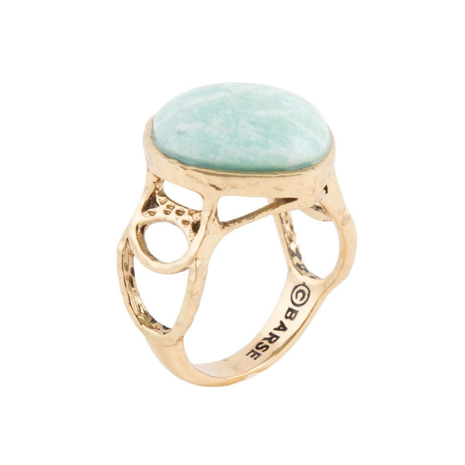 Blue Amazonite and Golden Bronze Circle Dance Ring Otarealm