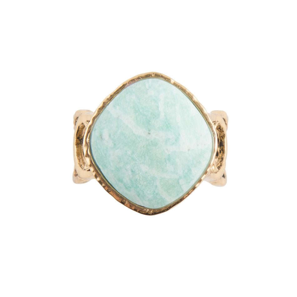 Blue Amazonite and Golden Bronze Circle Dance Ring Otarealm