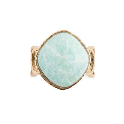 Blue Amazonite and Golden Bronze Circle Dance Ring Otarealm