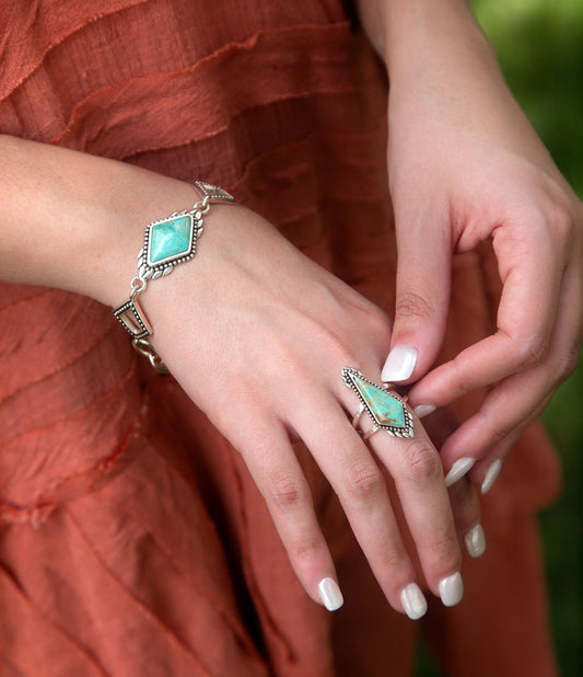 Anemone Blue Turquoise and Sterling Silver Statement Ring