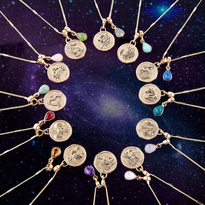 Aquarius - Zodiac Purple Amethyst Golden Charm Necklace
