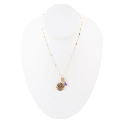 Aquarius - Zodiac Purple Amethyst Golden Charm Necklace