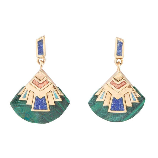 Art Deco Multi Colored Golden Earrings Otarealm