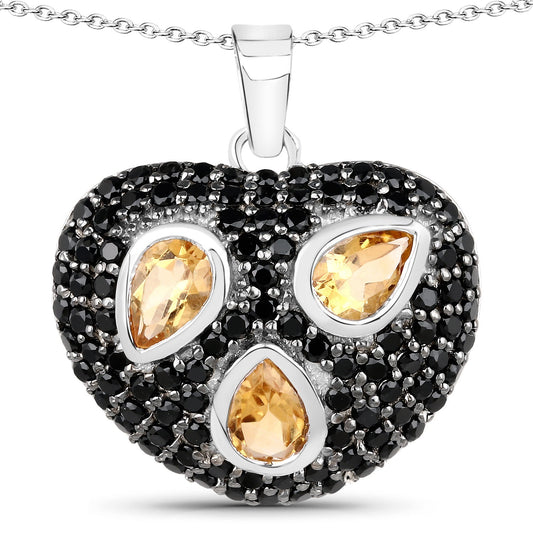 3.19 Carat Genuine Citrine and Black Spinel .925 Sterling Silver Pendant