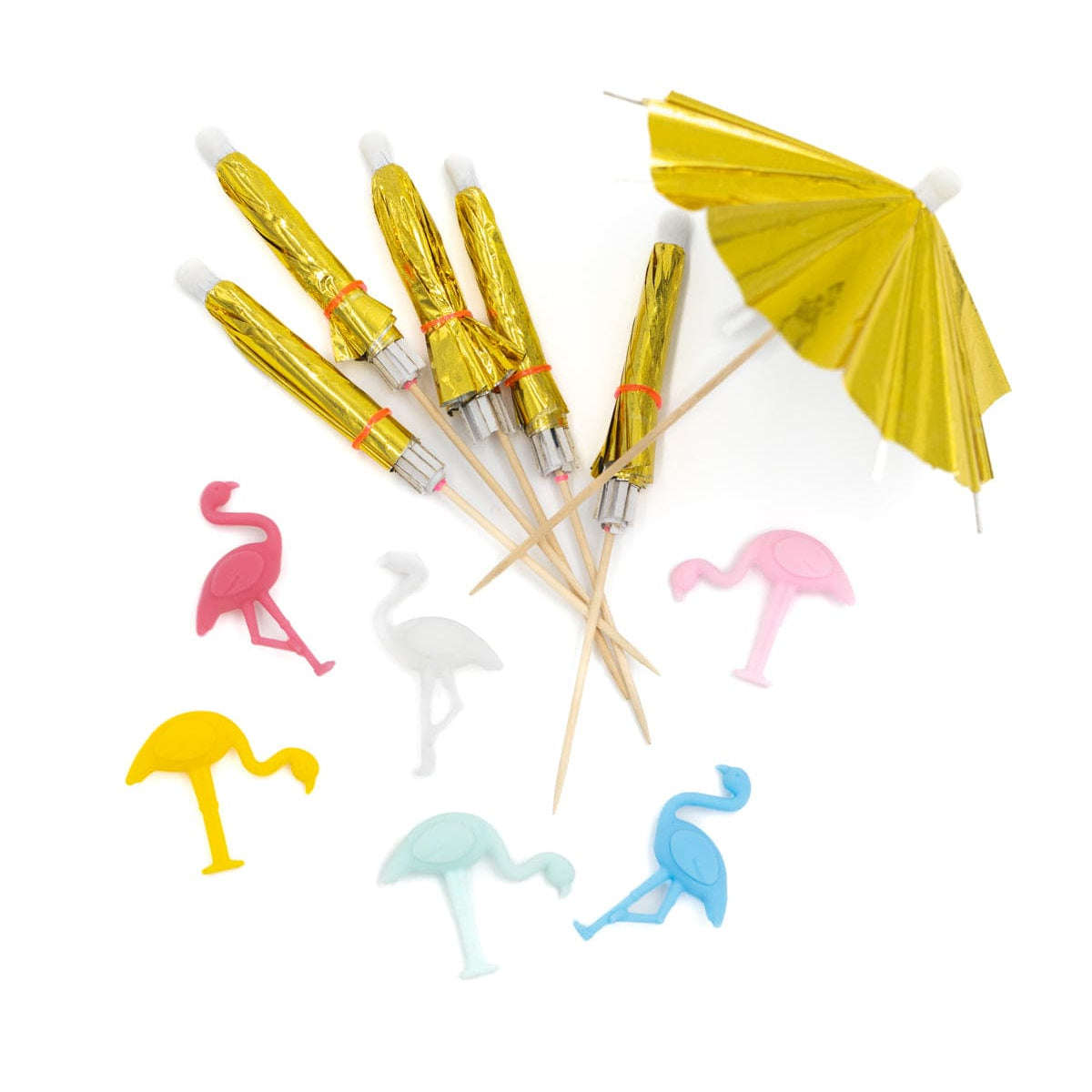 Flamingo Drink Charm & Umbrella Stirrers Set Otarealm