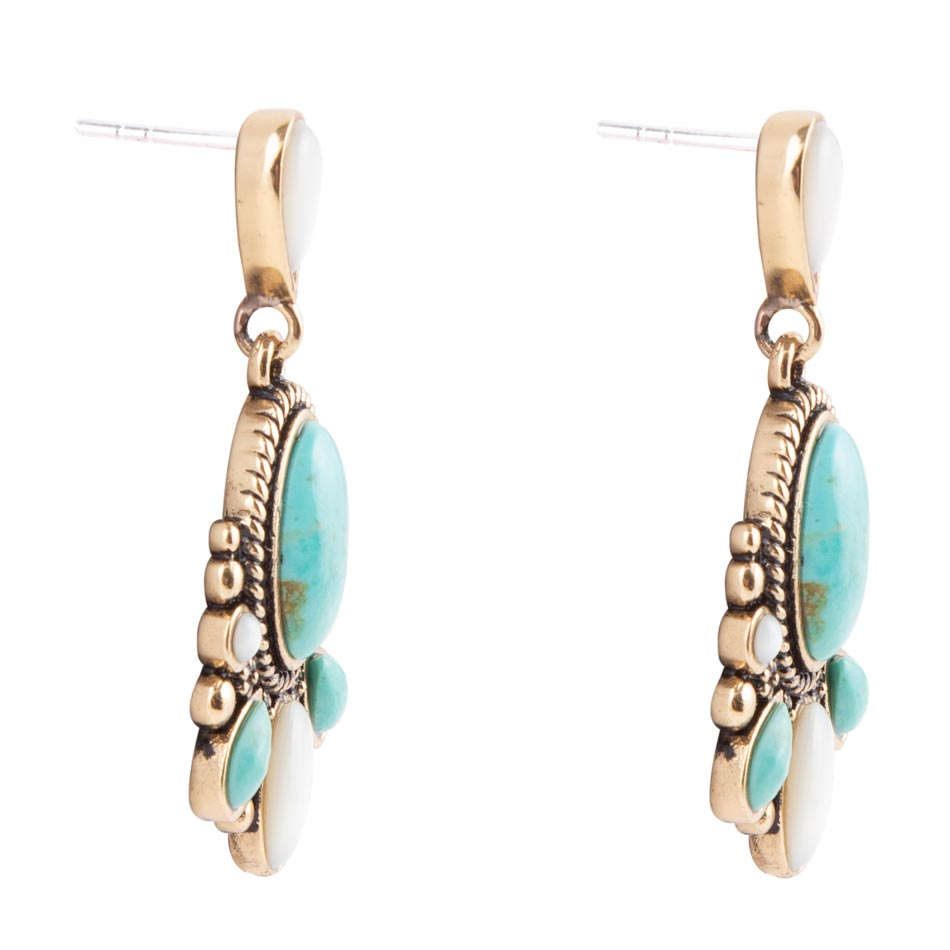 Barcelona Turquoise and Mother of Pearl Post Drop Earrings Otarealm