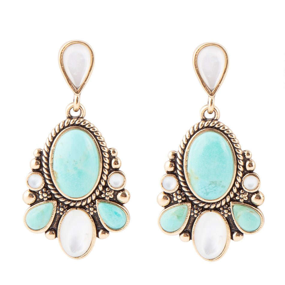 Barcelona Turquoise and Mother of Pearl Post Drop Earrings Otarealm