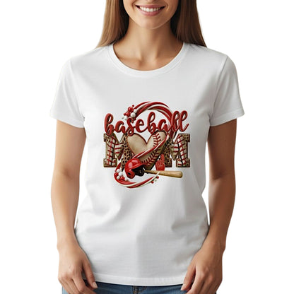 Baseball Mom Heart Graphic T-Shirt 100% Cotton Game Day Casual Top