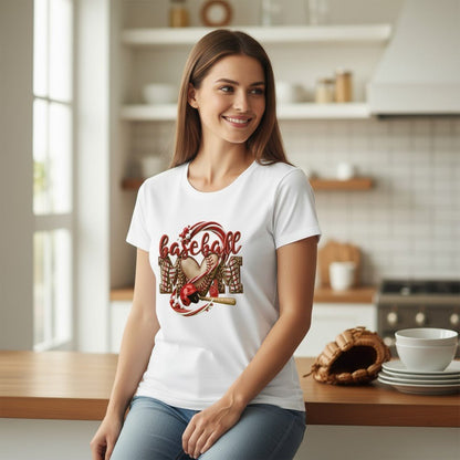 Baseball Mom Heart Graphic T-Shirt 100% Cotton Game Day Casual Top