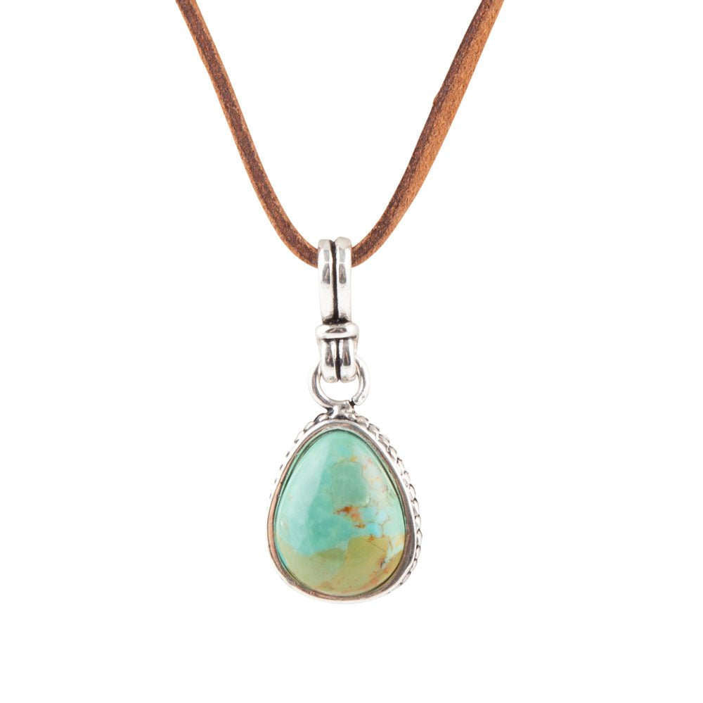 Basic Turquoise and Sterling Silver Pendant Leather Necklace Otarealm