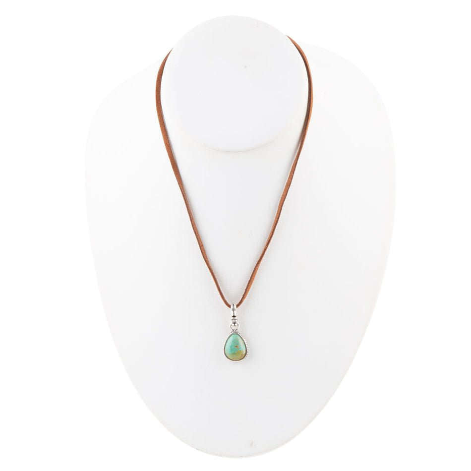 Basic Turquoise and Sterling Silver Pendant Leather Necklace Otarealm