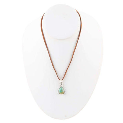 Basic Turquoise and Sterling Silver Pendant Leather Necklace Otarealm