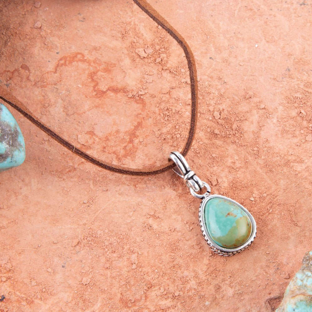 Basic Turquoise and Sterling Silver Pendant Leather Necklace Otarealm