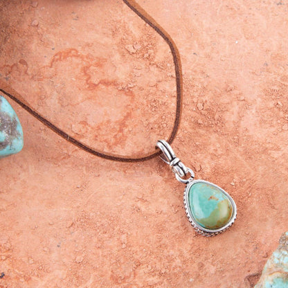 Basic Turquoise and Sterling Silver Pendant Leather Necklace Otarealm