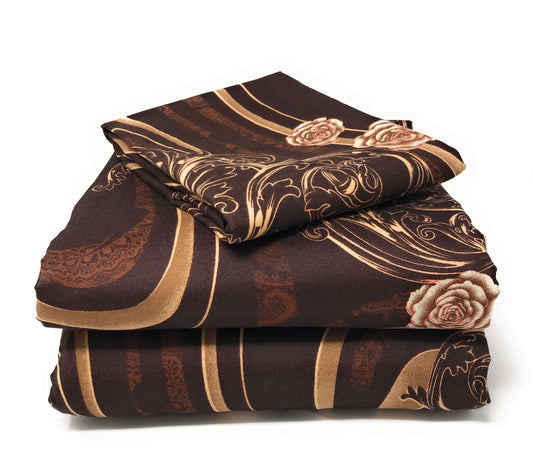 Tache Melted Gold Brown Floral Bed Sheet Set (2815FITFLT) Otarealm